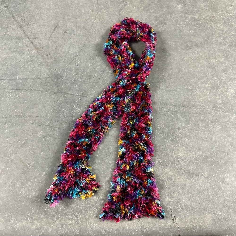 Vintage 90s Y2k multi color faux fur skinny scarf bright copper key